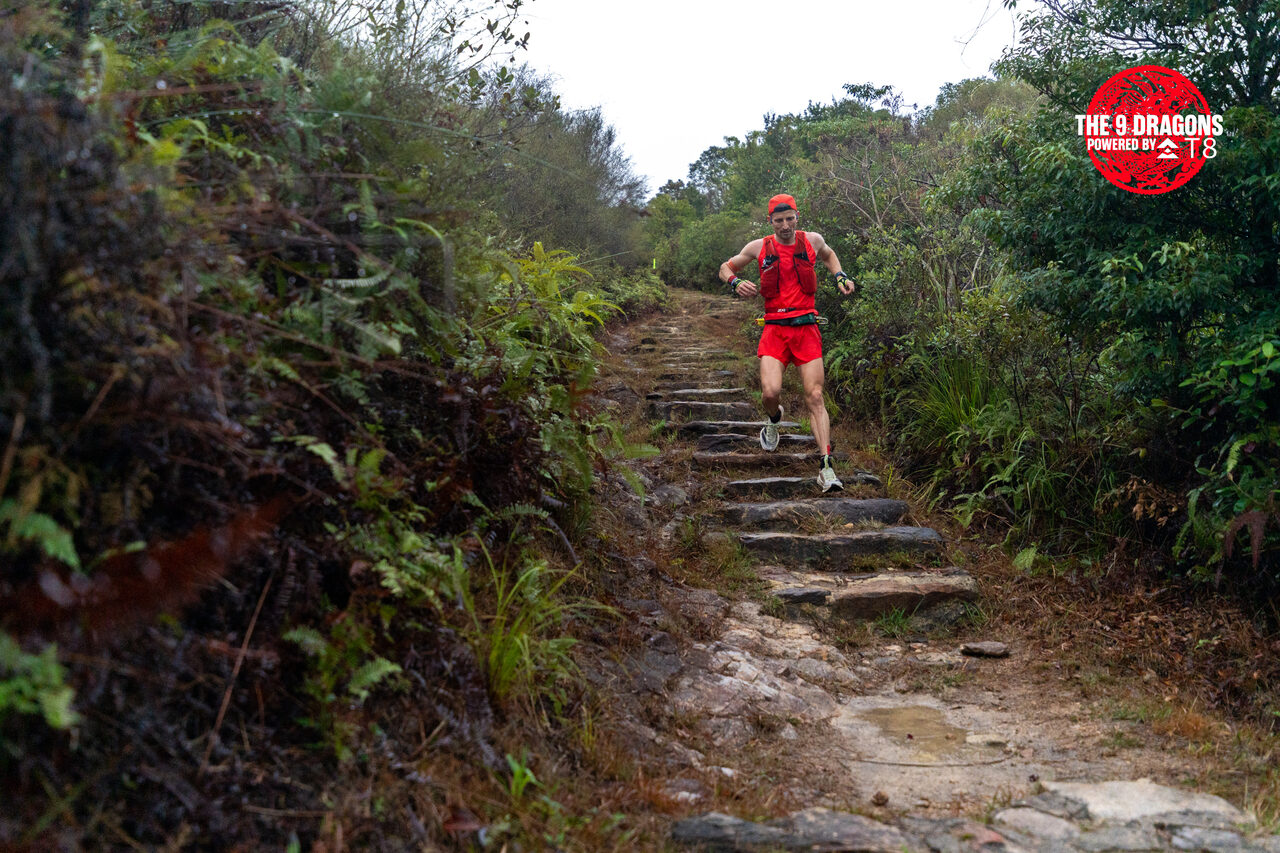 Runner descending the race's signature stone staircase